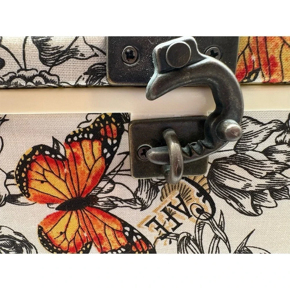 Unbranded Sewing Basket Organizer Box w/ Handle Floral Butterfly Print Lot